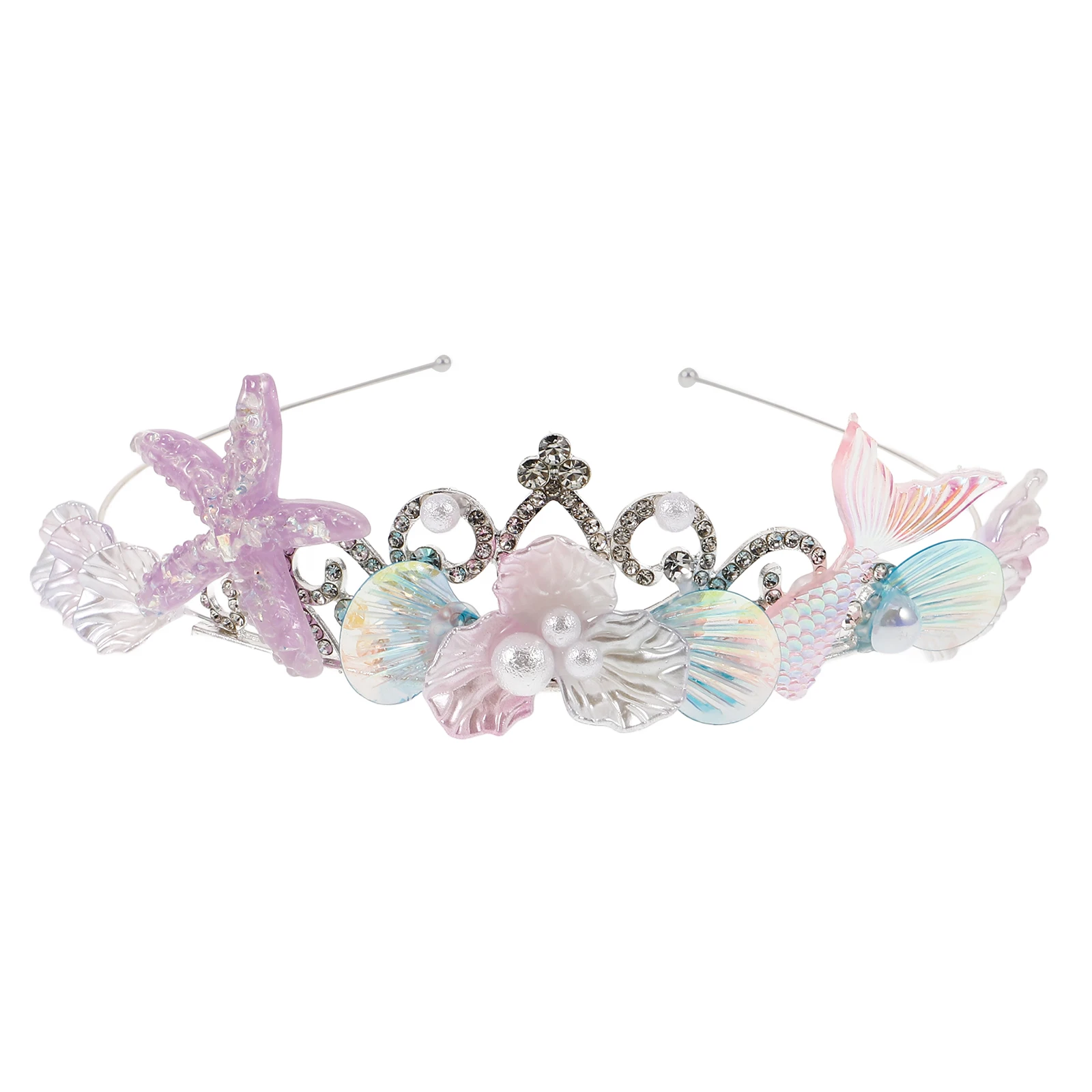 

Mermaid Hair Crown Headband Girls Rhinestone Acrylic Decor Toddler Party Headdress Holiday Accessories Cute Hair Band