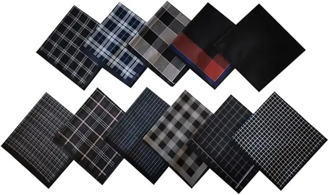 Men’s Handkerchiefs, Black Cotton Handkerchiefs for Men, 17x17 11 Pcs