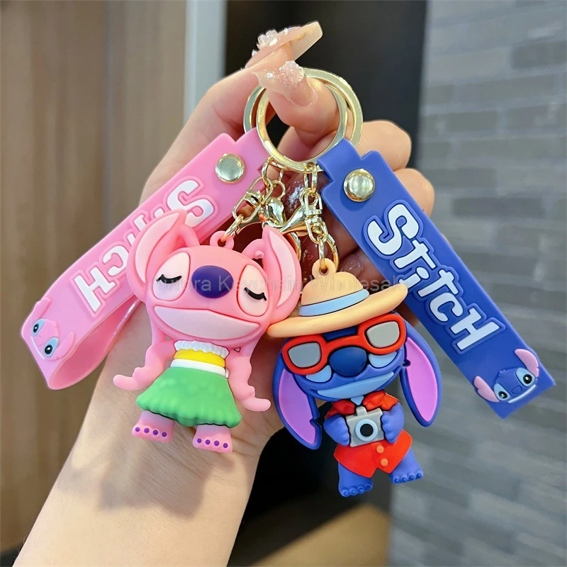 Anime Disney Keychain New Mickey Mouse Minnie Lilo & Stitch Doll Keyring Ornament Key Chain Wholesale Car Pendant Kid Toys Gifts