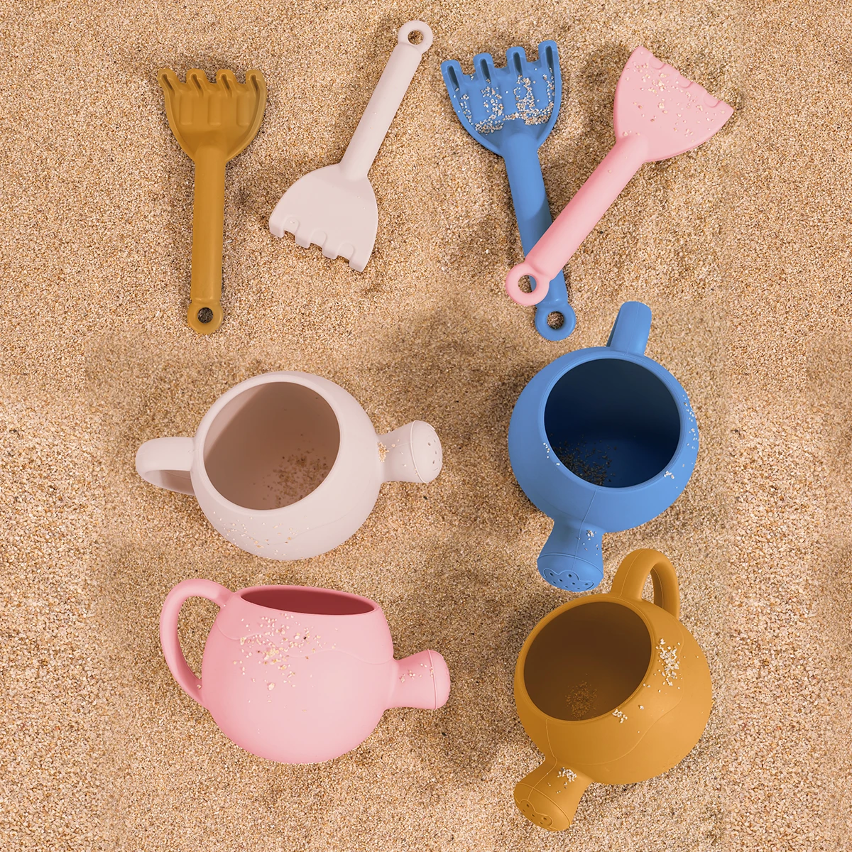 Regadera de silicona con rastrillo, juguetes ligeros y fáciles de agarrar para niños pequeños, perfecta para bañarse, juegos de playa y jardín, 2 uds.