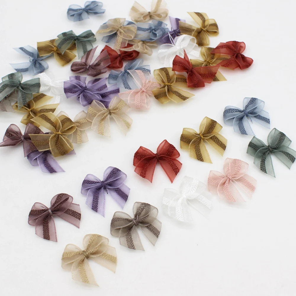 30pcs Organza Ribbon Bow 2.5x2.5cm Small Size Satin Ribbon Bows for DIY Headwear Clothes Decor Accessories Supplies