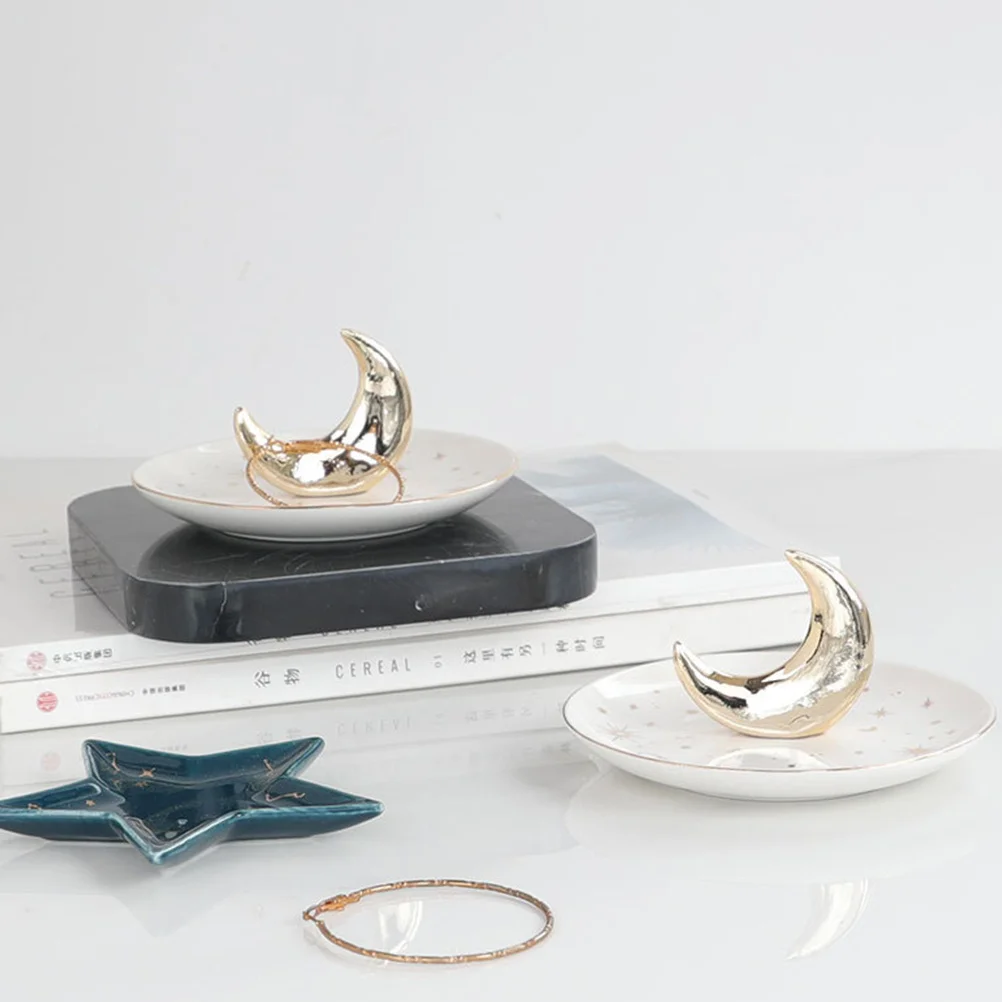 

1Pcs Moon Star Jewelry Display Tray Ceramic Creative Storage Dish Elegant Jewelry Plate Holder for Cosmetics Beads