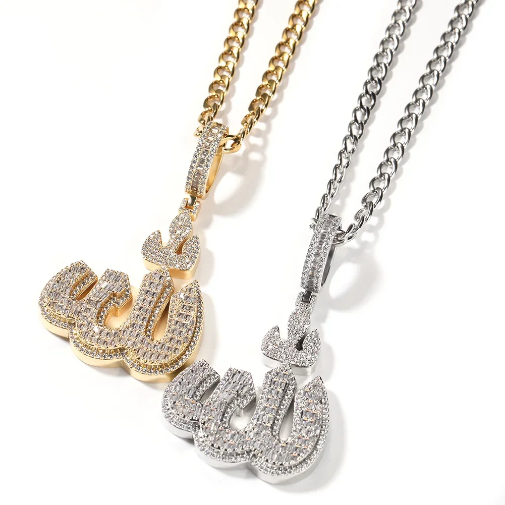 Hiphop Style Men Jewelry Arabic Sign Letter Iced Out Pendant Necklace For Boys