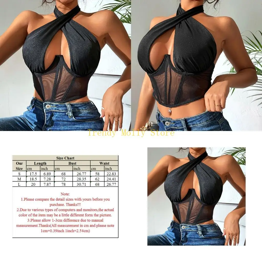 

N5KB Women's Sexy Crop Tops Criss for Cross Halter Top Top Backless V