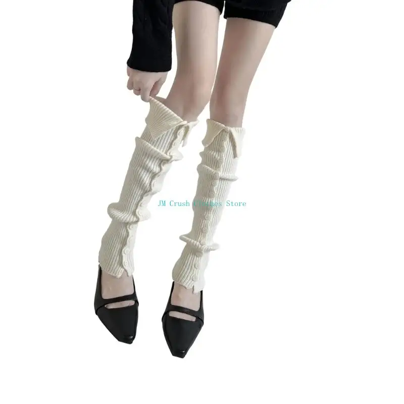 K1ME الشتاء نمط المفاجئة زر تدفئة الساق الاكريليك العزل الحراري للنساء الخريف موضة الساق كم جورب #4