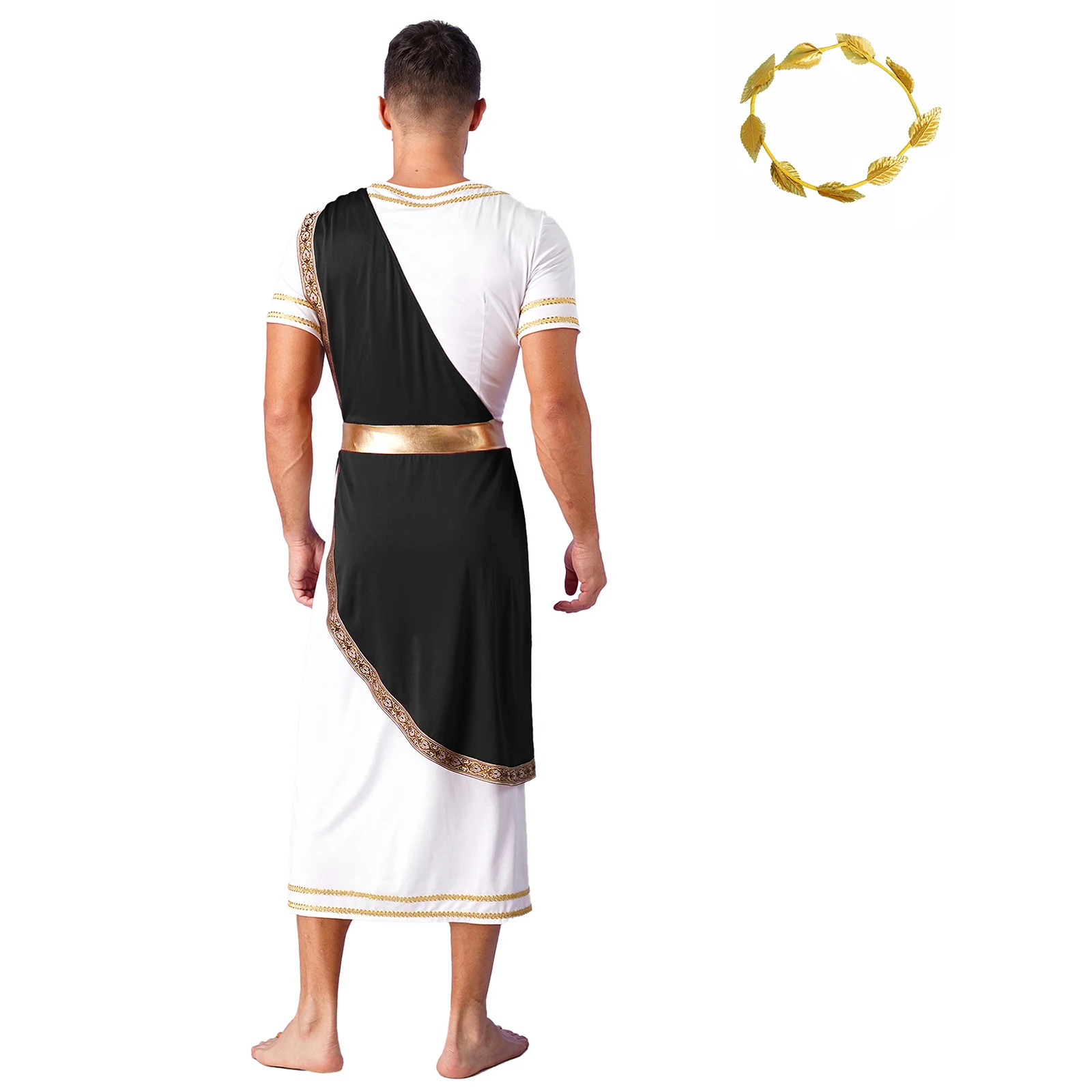 Men Short Sleeve Church Worship Robe with Leaf Headband Halloween Ancient Greek Roman God Mr.Toga Caesar King Cosplay Costume