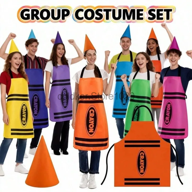 8 Colors Colorful Crayon Themed Gnome Set Adult Kids Funny Crayon Apron Hat Halloween Party Costume Art Craft Activity Supplies