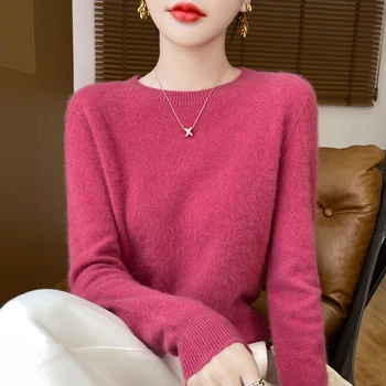 ウールセーターラウンドネック 2024 女性の秋と冬の新しいソフト VersatileTop カジュアルでファッショナブルなアウタートップ