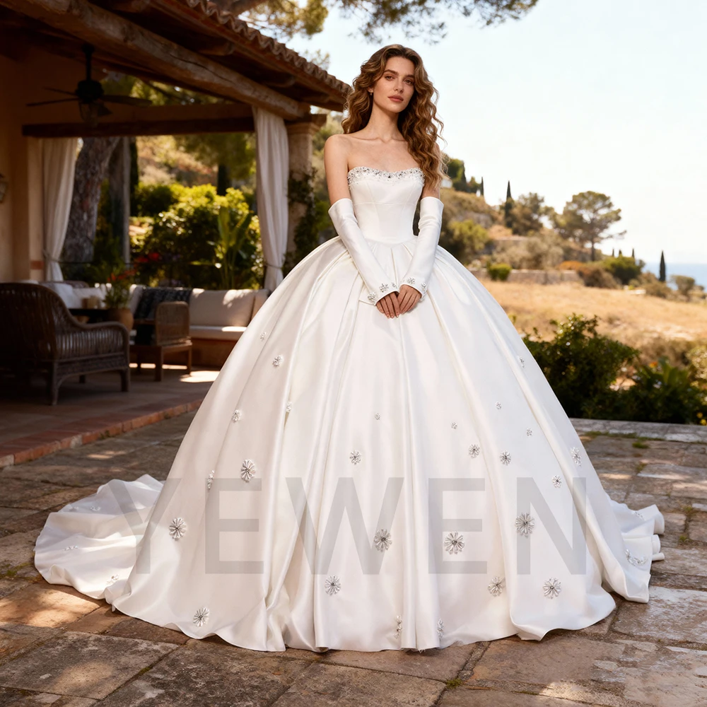 

Атласные свадебные платья без бретелек для вечеринок, свадебное платье из бисера, элегантные платья, женское церемониальное платье по индивидуальному заказу для фотосессии