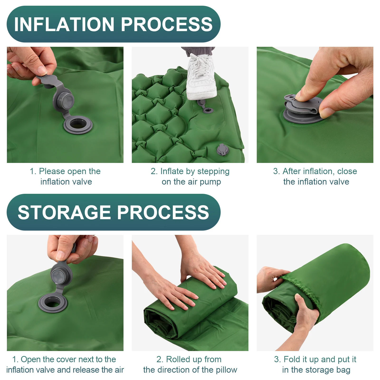 Outdoor Single Sleeping Pad with Pillows, Ultralight Inflatable Camping Mattress With Built-In Pump, Travel Mat Folding Bed