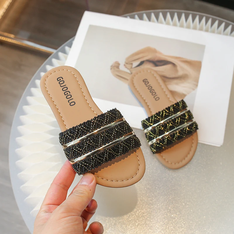 2025年新作 女の子用サマースリッパ プリンセス風 可愛い キッズ スライドサンダル ビーチサンダル 編み込み 子供用 アウトドア スリッパ 滑り止め ソフトシューズ