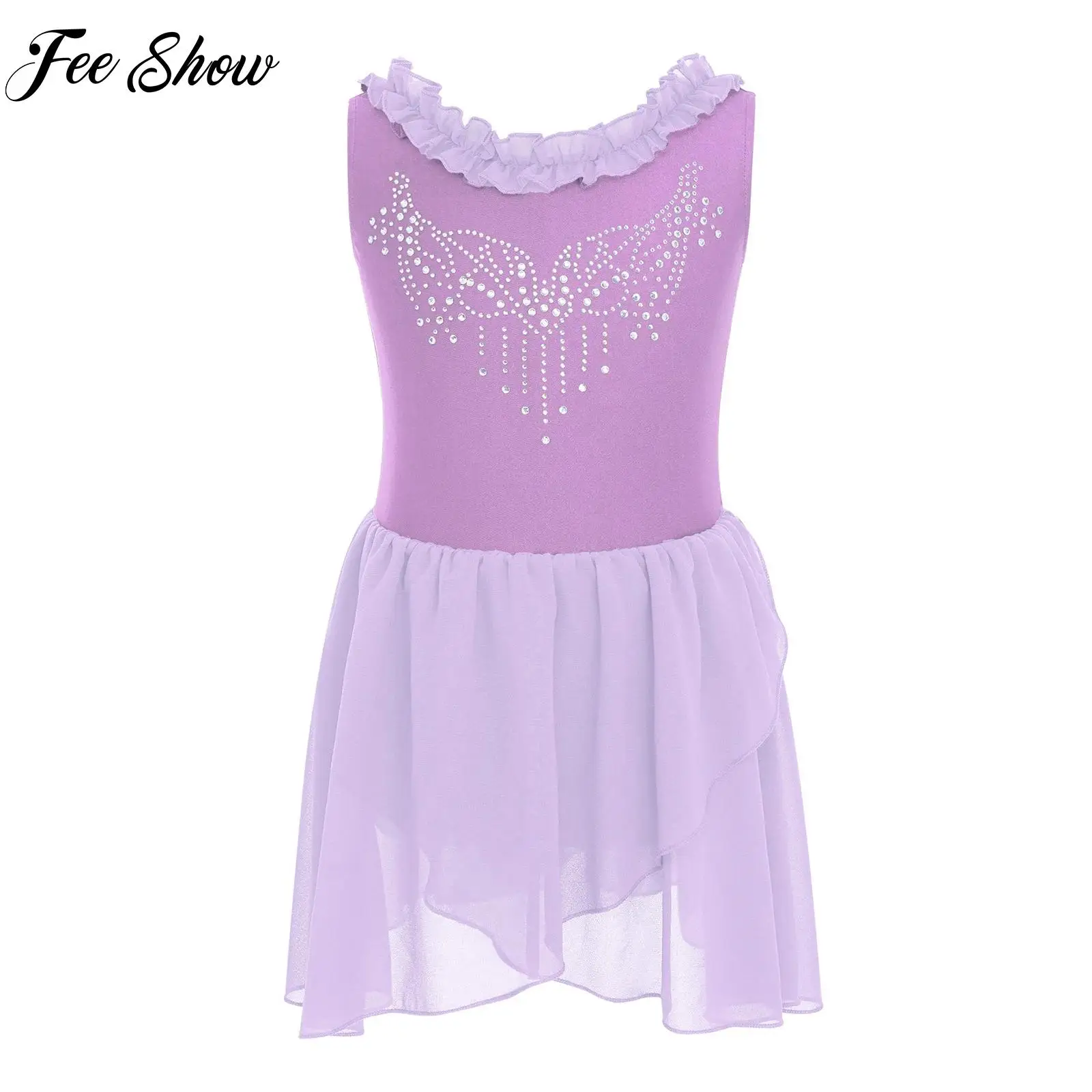 

Kids Girl Shiny Rhinestones Ballet Dance Performance Dress Sleeveless Dancewear for Figure Skating Gymnastics Ballerina Costume