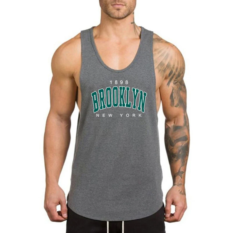 1898 Brooklyn New York Print Running Tank Tops Gym Bodybuilding Fitness Workout Muscle Vests Męskie bawełniane oddychające koszulki sportowe