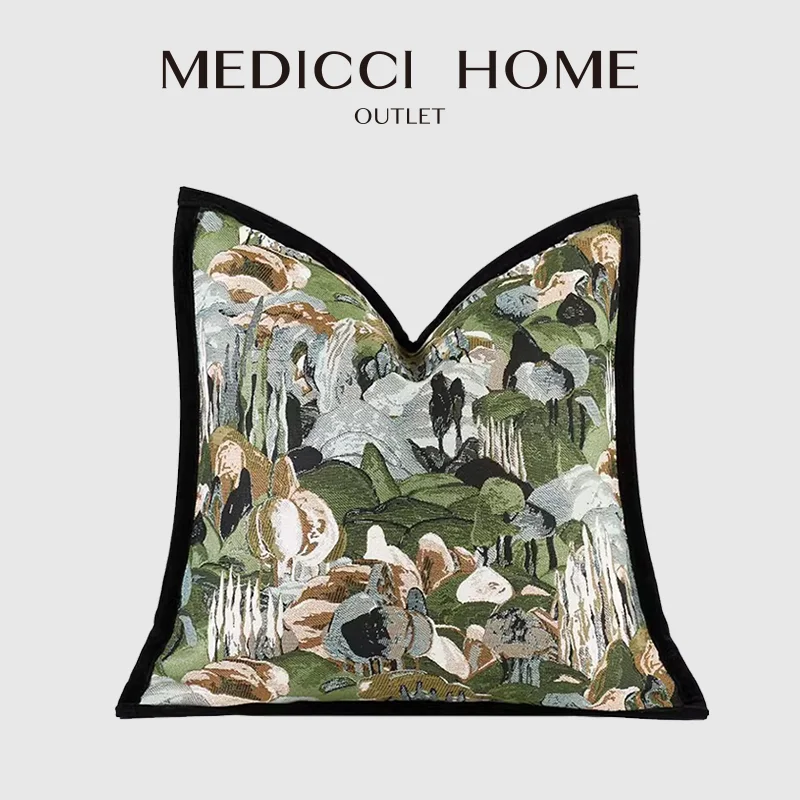 Medicci Home Captivating Throw Pilllow Cover Botanical Oil Painting Forest Scene Jacquard Cushion Case 45x45cm Fancy Home Decor