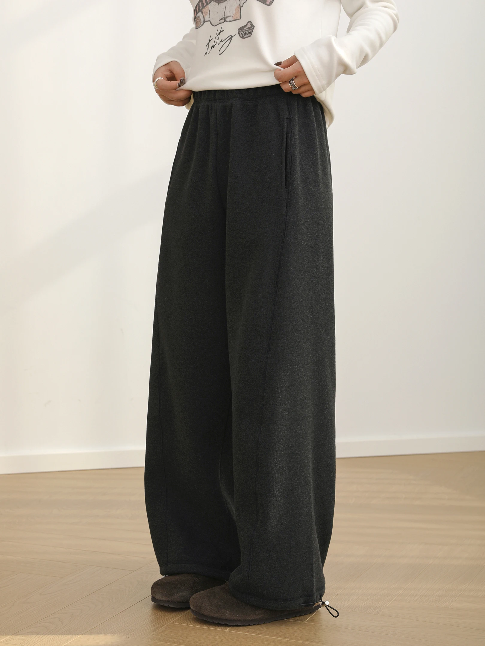 

Thiened Fce Winter Casual Pants Women's Loose Fit Warm Trousers Elastic Waisand Comfortable Soft Lazy Sle New Arrival