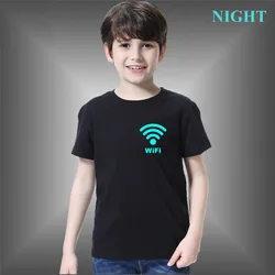 Summer Boy Girl WIFI Print Luminous Tees Hip Hop Style Short Sleeve T-shirt Glowing Funny Glowing Tees 3~14 Years