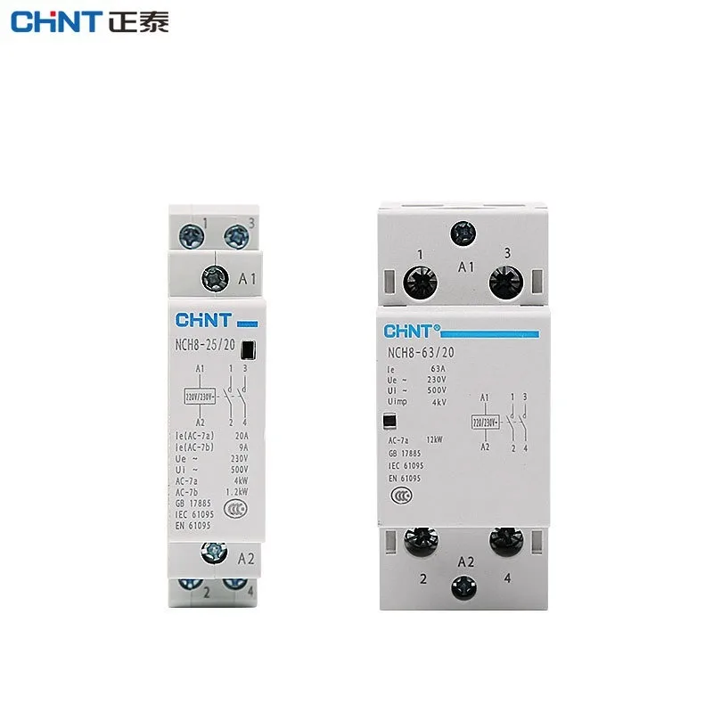 CHINT NCH8 20A 25A 40A 63A  Rail Household AC Modular Contactor for Home 2NO 2NC 1NO1NC 2NO2NC 4NO 220V/230V contactor 220v