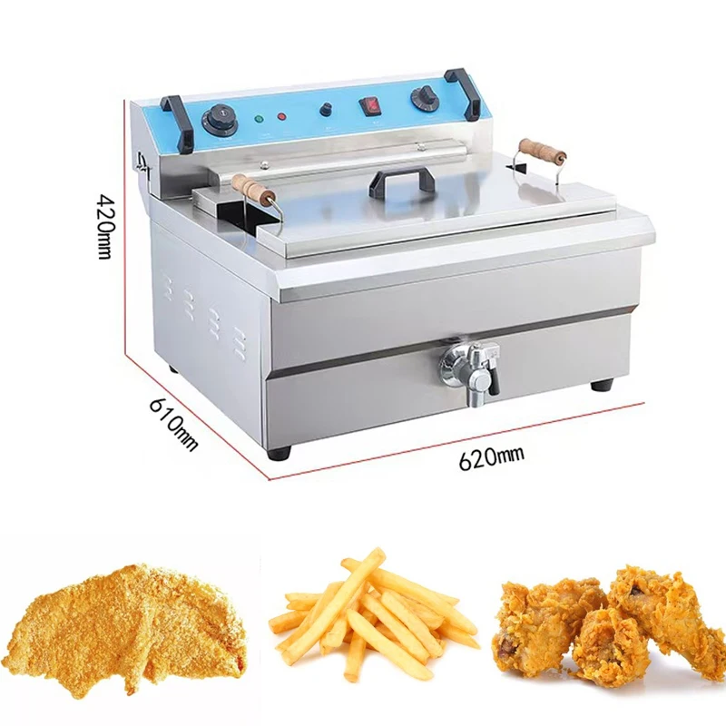 20L Single Tank Commercial Stainless Steel Electric Countertop Deep Fryer With Donut Fryer Timer Large Restaurant Equipment