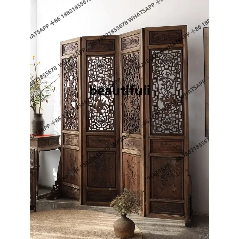 X  Screen partition broken screen hollow carving Chinese antique tea room restaurant retro