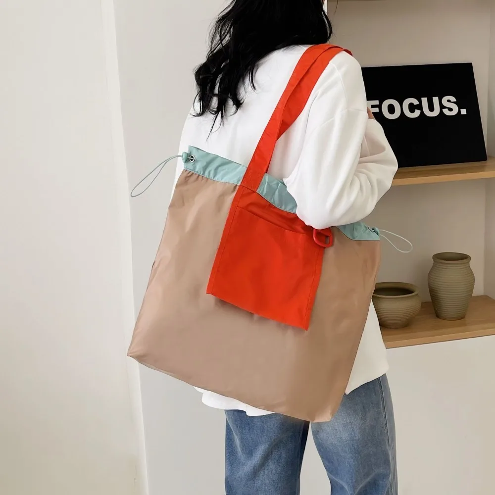 

Colored Foldable Shopping Bag Reusable Environment-Friendly Pocket Handbag Waterproof Large Capacity Drawstring Tote Bag Outdoor