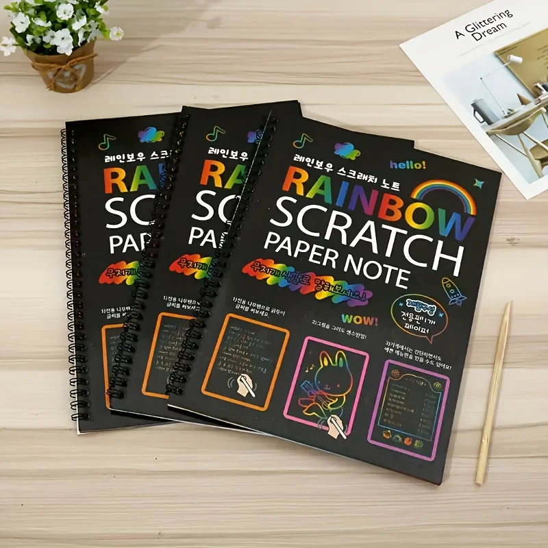 12 Sheets Rainbow Scratch Off Notebooks Arts Crafts Supplies Set Color Drawing Paper Halloween, Christmas, Thanksgiving Day gift