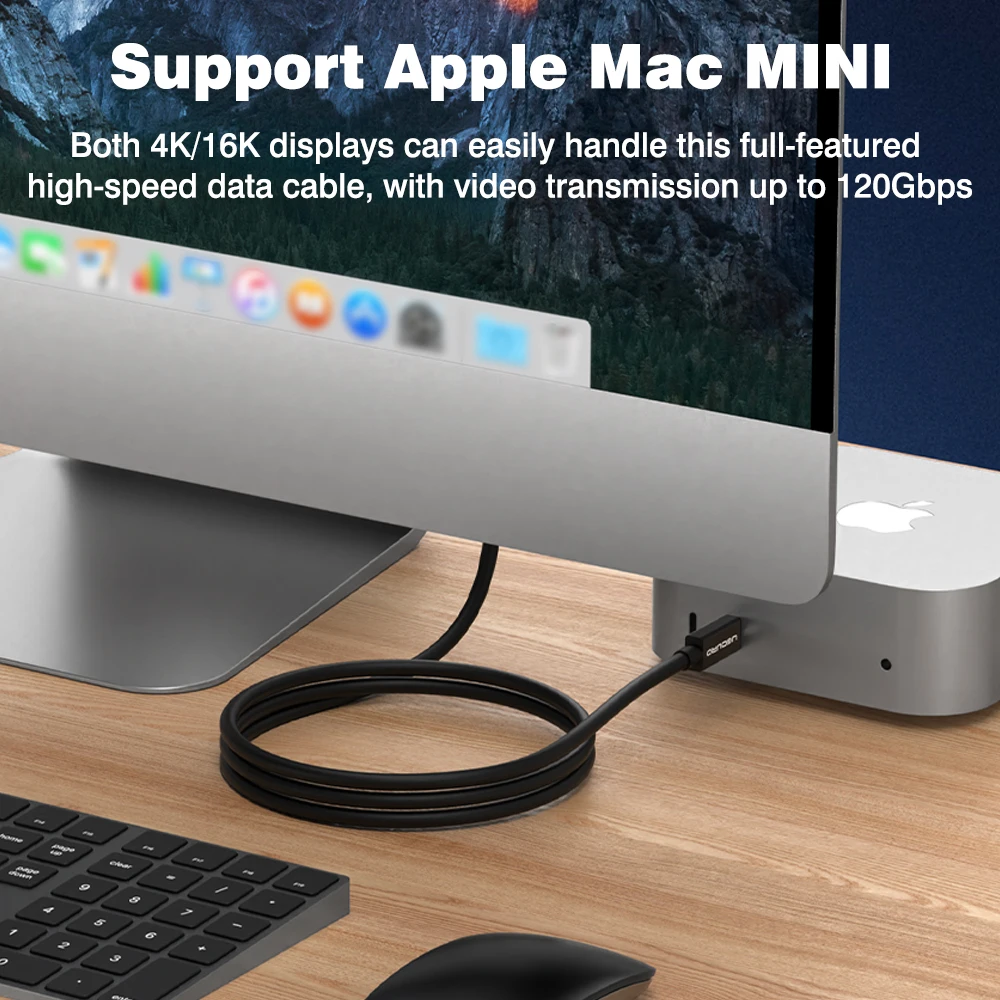 UGOURD 0.3m-2m Type-C Thunderbolt5 كابل محوري مطلي بالفضة 80Gbps متوافق مع Thunderbolt 4/3 لـ HUB لبطاقات الرسومات الخارجية