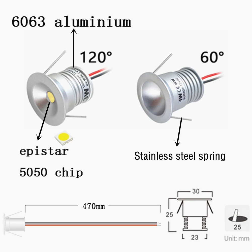 أضواء LED صغيرة النازل عكس الضوء DC12V الأضواء 1 واط مصابيح Led مستديرة أضواء السقف أسفل IP65 في الهواء الطلق داخلي صغير راحة بقعة الإضاءة #3
