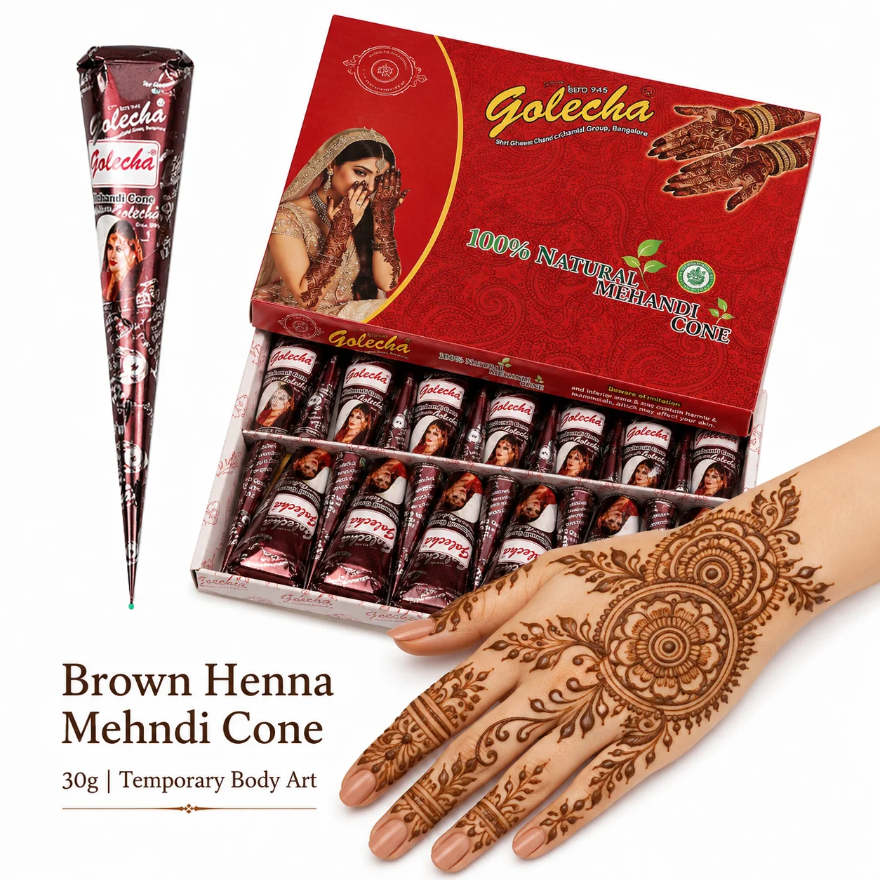 GOLECHA Braune Henna Tattoo Pigmentpaste 30g für künstliche Sommersprossen, Mehndi Körperkunst, temporäre Tattoo-Zubehör, natürliche Hauttönung, Kegelform