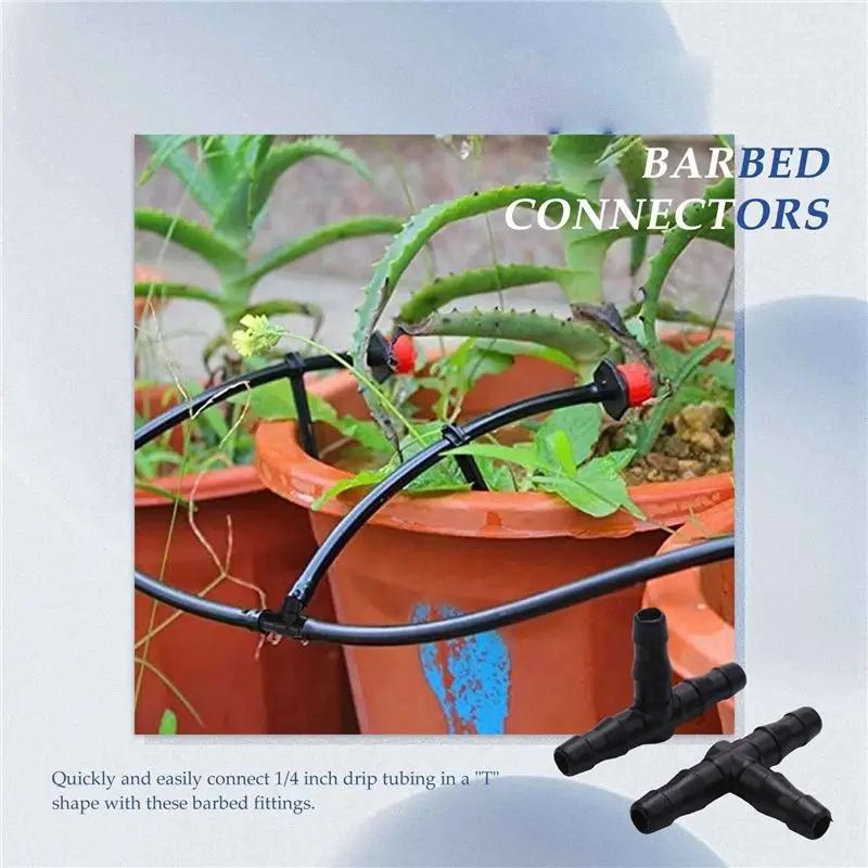 ABZC-Drip Irrigation Barbed Connectors, Universal Barbed Tee Fittings 800Pcs, Fits 1/4 Inch Drip Tubing (4/7Mm Tee Pipe)