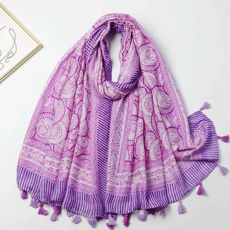 2024 New Fashion Luxury Ladies Women Scarf Female Cotton Linen Shawl Tassel Four Seasons Versatile Floral Muslim Hijab 90*180cm