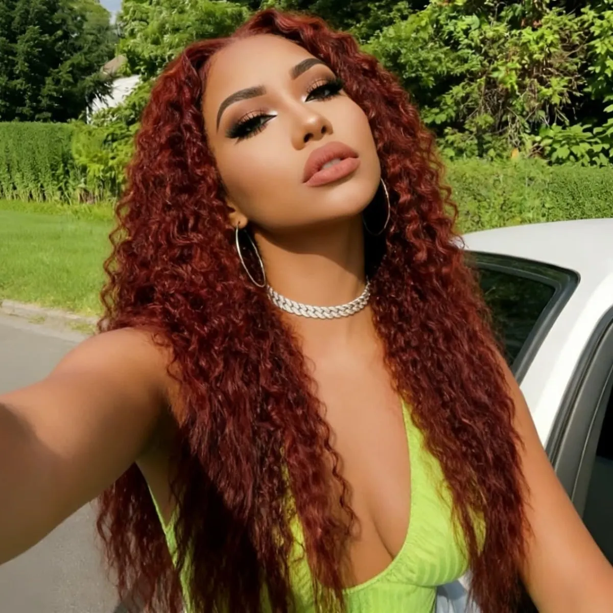 

Красно-коричневый парик с глубокими волнами и кружевной передней частью, синтетический парик 13x4 HD для косплея, вечеринок, музыкальных фестивалей, танцевальных вечеринок