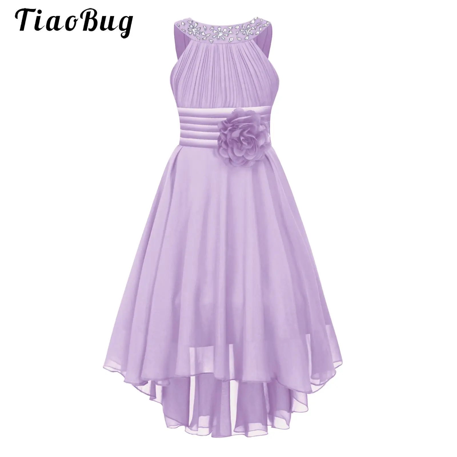 

Girls Princess High-Low Chiffon Skirt Child Flower Sleeveless Ruched Junior Wedding Bridesmaid Dress Party Pageant Ball Gowns