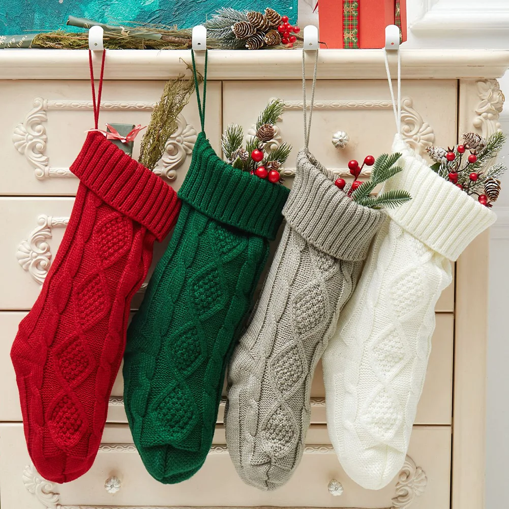 Christmas Knitted Stockings Cable Knit Stocking Christmas Gifts Holiday Stocking For Kids Xmas Decoration Candy Christmas Socks