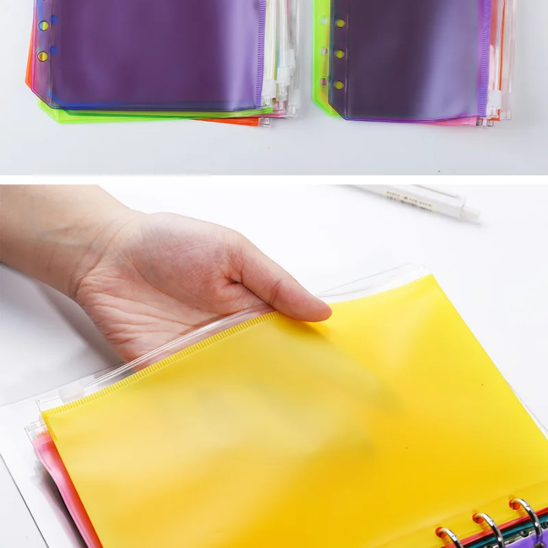 A5/A6 Binder Pockets PVC Binder Loose Leaf Bag Colorful Zipper Folders For 6-Ring Notebook Binder Pouch Document Filing Bags