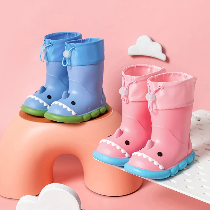 Cartoon Shark Children\'s Rain Boots Non-Slip Waterproof Cute Bunched Rain Boots For Boys And Girls Summer Galoshes