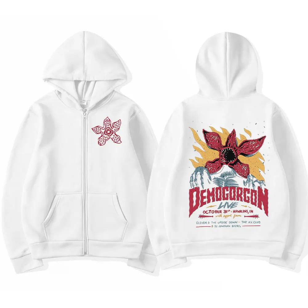 Eddie munson o demogorgon zíper hoodie das mulheres dos homens cannibal flor monstro impressão cardigan moletom com capuz harajuku streetwear