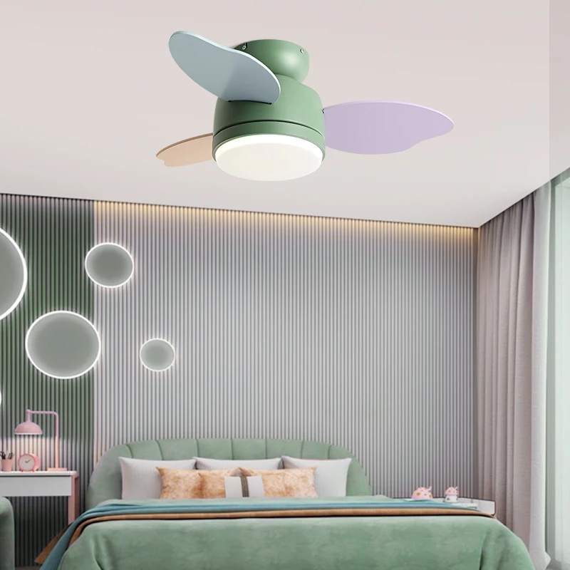 QINIWAKE 32/38 Inch Ceiling Fan with Light 3 ABS Blades 3-Color LED Light Reversible Quiet DC Motor for Living Room Bedroom