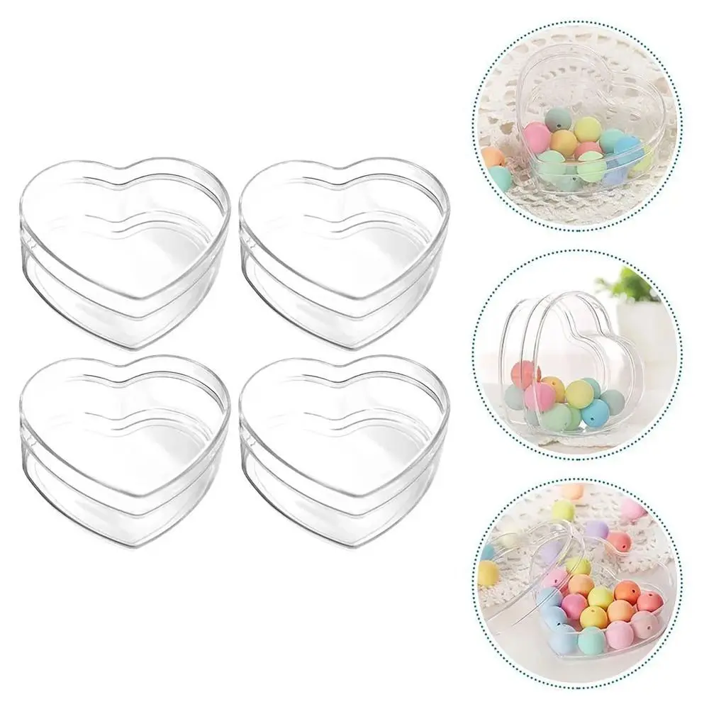 5pcs Jewelry Candy Packaging Plastic Jewelry Storage Box Diy Accessories Storage Heart-shaped Love Jewelry Case Transparent