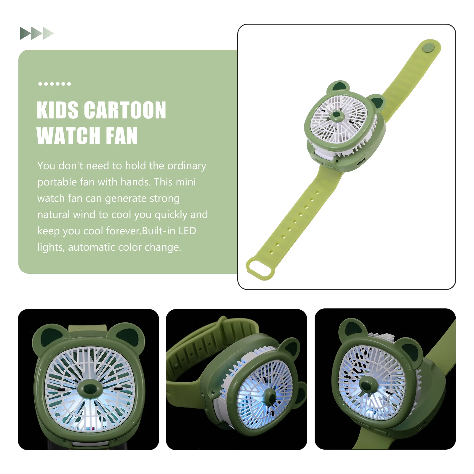 

Cartoon Watch Fan Portable USB Rechargeable Wrist Strap Easy Operate Adjustable Comfort Summer Practical Durable Safe Fine