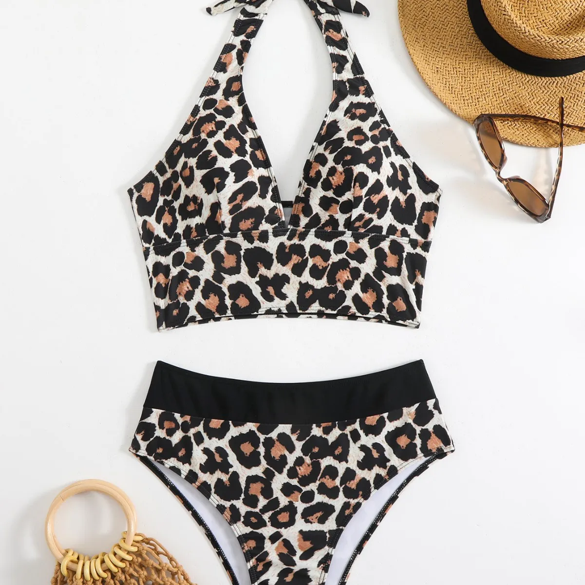 2026 Nowy Seksowny Strój Kąpielowy Bandage z Dekoltem w Serek i Krzyżowaniem, Dwuczęściowy Bikini, Popularny Model, Zintegrowana Konstrukcja, Odzież Sportowa i Akcesoria