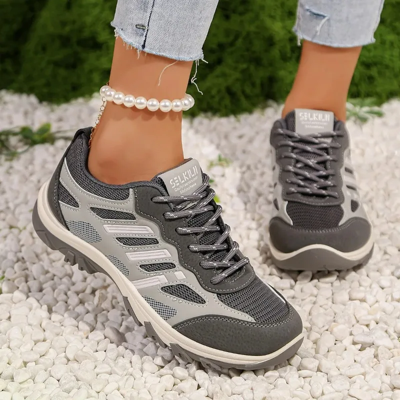 Women's Outdoor Brand Plus Size Hiking Shoes, Fashionable Low-top Comfortable Flat Shoes, Non-slip Breathable Lace-up Sneakers