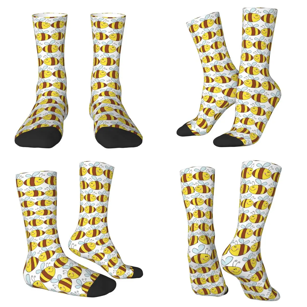 

Cartoon Fun Bee Theme Yellow Socks Harajuku Super Soft Stockings All Season Long Socks for Man Woman Valentine's Day Gifts