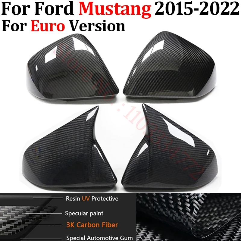 

Rearview Mirror Cover For Ford Mustang 2015-2022 Euro Version Real Carbon Fiber Side Mirror Shells Add on Frame Replacement Case