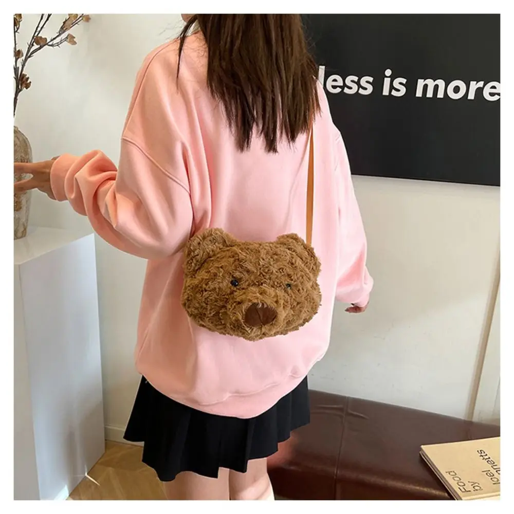 Cartoon Plush Bear Shoulder Bag Large Capacity Adjustable Bear Doll Handbag Crossbody Bags Kids Girls