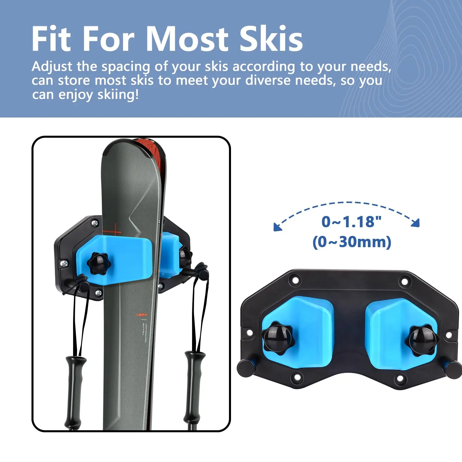 Hikeen Ski Wall Mount Snowboard Wall Mount ชั้นวางสกีติดผนังสำหรับระบบจัดระเบียบโรงรถเหมาะกับจอแสดงผลสกี/สโนว์บอร์ด