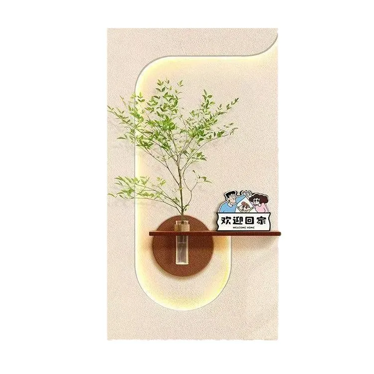 Entrance entrance decorative painting modern light luxury sandstone mural with lights corridor aisle DIY hydroponic green plant