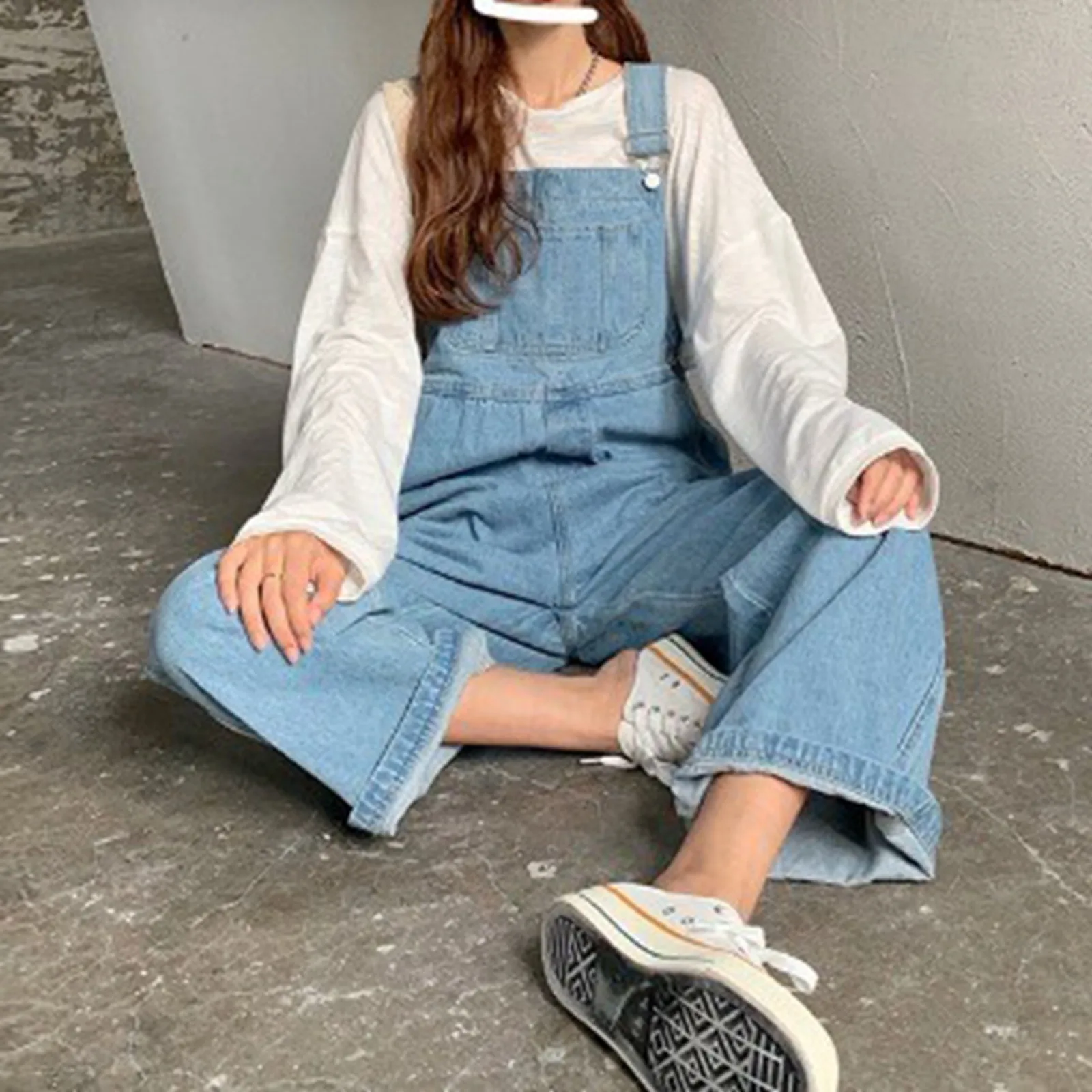 Women Fashion Loose Denim Strap Jumpsuit Wide Leg Straps Overalls Streetwear Blue jeans Jumpsuit Casual Rompers Playsuits