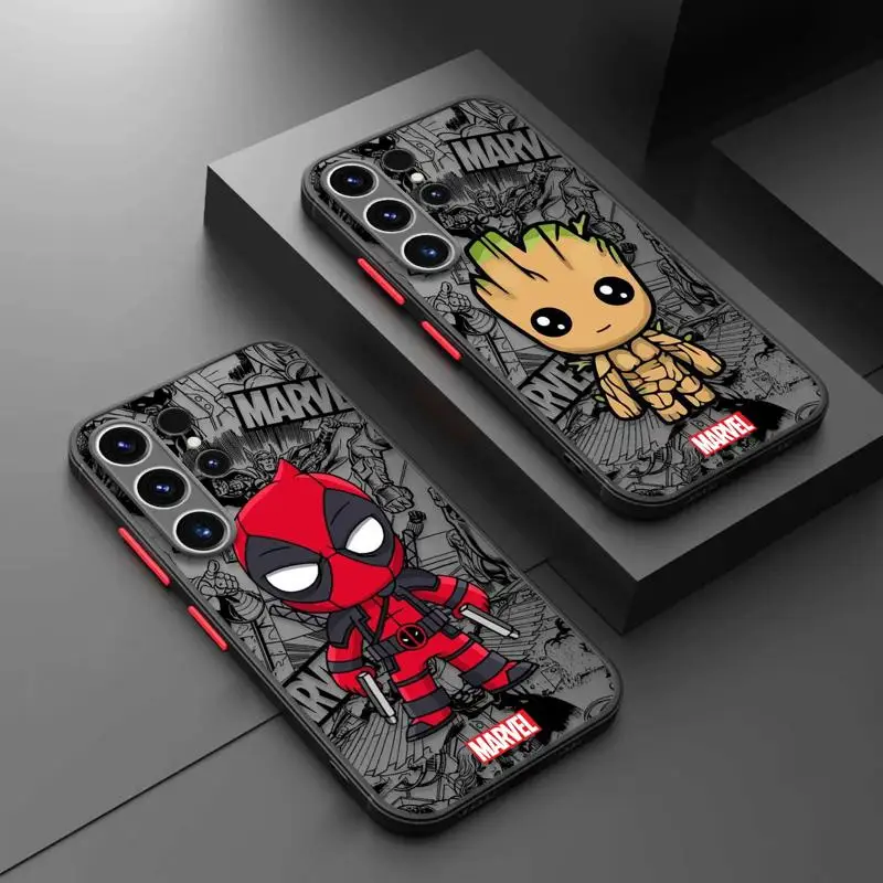 Matte Phone Case for Samsung Galaxy S24 S23 S22 S21 S20 FE Ultra S10 plus Note 10Plus 20Ultra Marvel Avengers Groot Deadpool