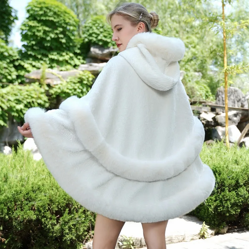 ZXRYXGS Temperament Trend Witte Sjaal 2023 Nieuwe Herfst Winter Gebreide Nepbontjas Elegante Mode Jassen Vrouwen Warme Jassen