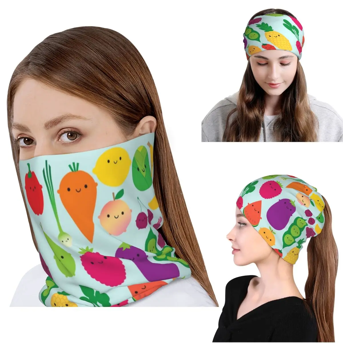 5 A Day Fruit And Vegetables Bandana Neck Cover Wrap Scarf Warm Headwear Beanies Hat for Men Women Adult Winter